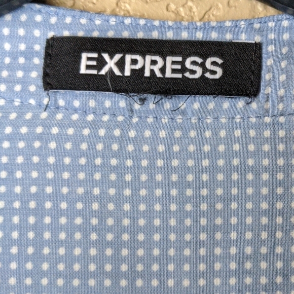 Express Light Blue White Polka Dot Blouse Sz Small - Picture 2 of 6